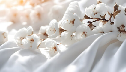 close up of white cotton flowers
