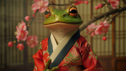 Cultural Crossover: Pepe the Frog in Traditional Hanbok - obrazy, fototapety, plakaty