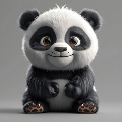 flat logo of Cute panda little animal 3d rendering cartoon character