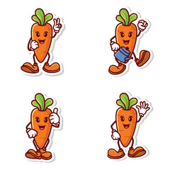 set vector cute cartoon character of carrot isolated