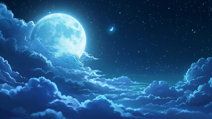 Naklejka na ściany i meble Moon on Blue Cloud
