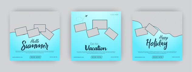 Summer vacation Digital advertising banner promotional post. Travel agency social media post template design. Set of web banner, poster for travel agency.