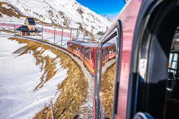 Eigergletscher alpine railway to Jungrafujoch peak view from train