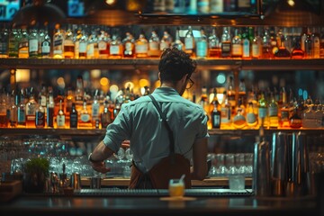 Bartender Mixing Drinks at a Bar