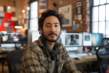 Fototapeta premium In a contemporary office ambiance, a seasoned businessman, adorned with glasses, emanates a sense of introspection and executive prowess.