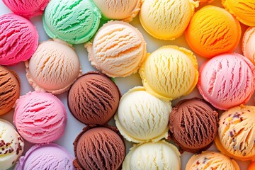 Ice cream scoops of different colors and flavors. Ice cream background