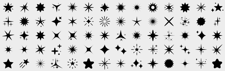 Sparkle shine star icons collection. Set of black stars icon. Stars sparkle icons for decoration design