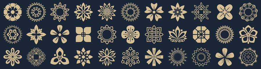 Abstract flowers logo collection. Set of ornament flowers icon. Floral ornament logo. Abstract beauty flower or mandala signs - obrazy, fototapety, plakaty