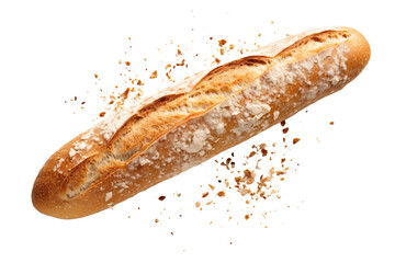 Freshly Baked Baguette with Falling Crumbs - Isolated on Transparent Background