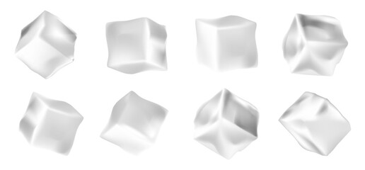 Ice cube isolated in realistic style on a white background. Realistic ice cube collection. Set of realistic ice cube block