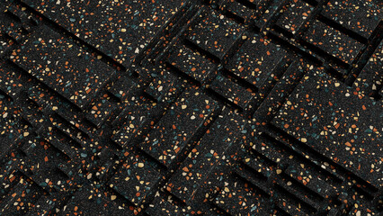 dark city view from above made of 3D cubes with black terrazzo texture