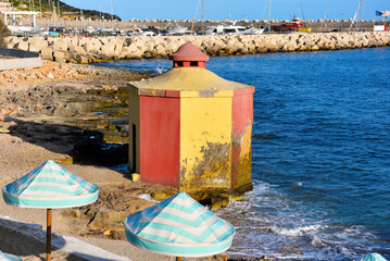 the beach with the famous bagnarole built in the early 1900s Santa Maria di Leuca Italy