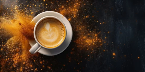 Keuken spatwand met foto Explosion of aromatic coffee in a cup of cappuccino © xartproduction