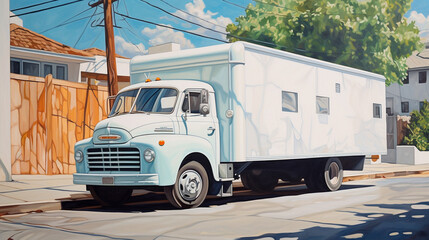 a painting of a truck parked on the side of the road