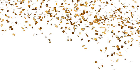 Obraz premium Golden Sparkle Cascade Luxurious Glittering Confetti Overlay on Transparent Background - PNG Image for Festive Designs