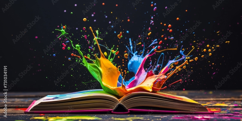 Wall mural open book with bright splashes