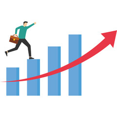 Time value of money, make profit or investment profit concept, long term investment, compound growth or successful business growth, a woman walking up a graph with hourglass metaphor.