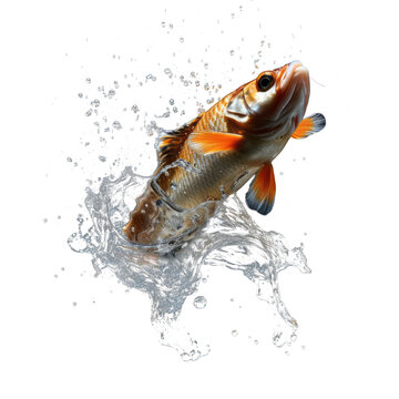 Dynamic Real Fish Leap on Transparent Background - High-Resolution PNG Image