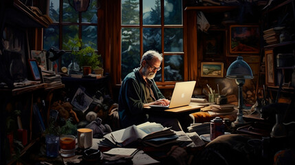 Obraz na płótnie Canvas a man sitting at a desk with a laptop computer