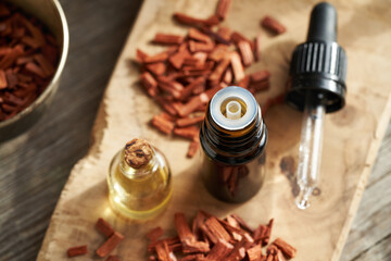 Red sandalwood oil on a table