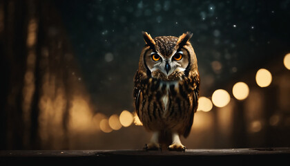 great horned owl on a branch - obrazy, fototapety, plakaty