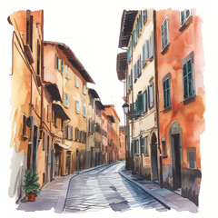Sketch of architecture old town. Watercolor artwork. Ai Art.