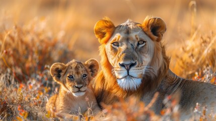African Lion with cub 