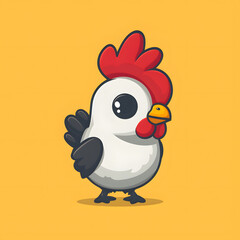 flat logo of Cute chicken cartoon vector icon illustration. animal nature icon concept isolated premium vector