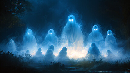 ghost spooky background in dark night, Halloween ghost art  