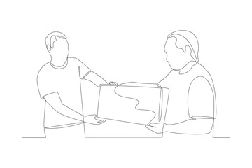 Continuous one line drawing Volunteer concept. Doodle vector illustration.