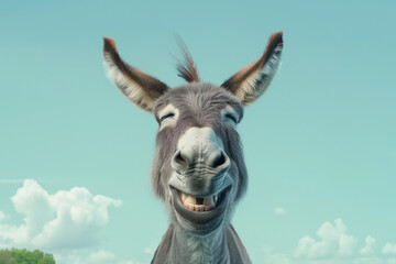 Joyful Donkey Under the Blue Sky. Generative ai