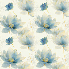 Fototapeta premium Watercolor seamless pattern with beautiful lotus flowers on pastel backgorund