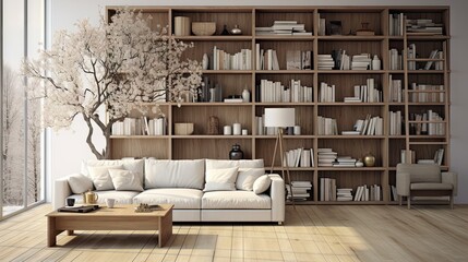 Stylish living room with a bookshelf.