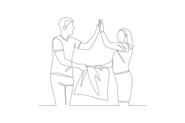 Obraz premium Continuous one line drawing Volunteer concept. Doodle vector illustration.