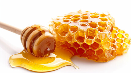Yellow delicious  honeycomb on white background
