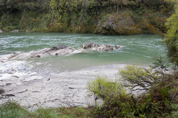 Murchison river in new zealand on rainy day
