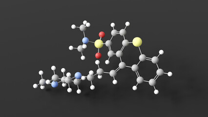 tiotixene molecular structure, thiothixene, ball and stick 3d model, structural chemical formula with colored atoms