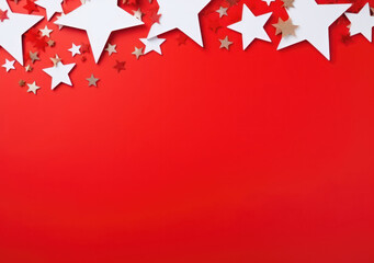 holiday banner , space for text, minimalistic, Red Christmas banner with white stars