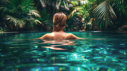 Woman in an exotic swimming pool.