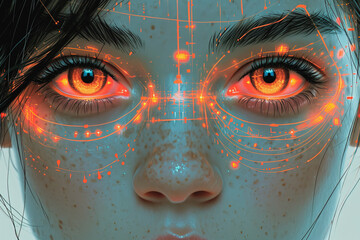 concept of a person of the future with a cybernetic technology eye panel