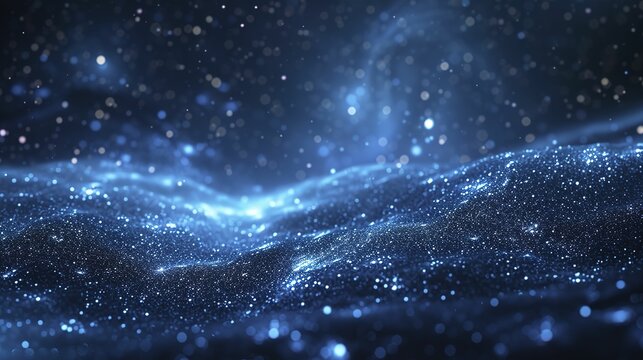 surface rough grain universe sky night space outer fantasy fantastic effect stars glow twinkling design background abstract shiny glitter blue indigo dark black © Thanthara