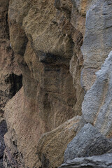 stone texture on pancake rocks on cloudy day