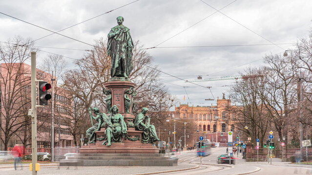 Maxmonument, Monument of Maximilian II of Bavaria timelapse, Maximilianstrasse street, Munich, Bavaria, Germany, Europe