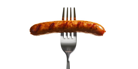 A fork featuring a turkey sausage link, providing a leaner alternative with a burst of flavor.isolated on white background.