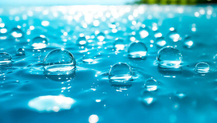 Blue wave background wallpaper, water ripples, natural drops, water splashes, beautiful realistic background of sea or ocean, nature concept.