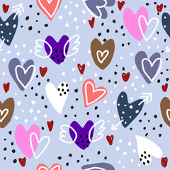 Seamless pattern with cartoon hearts. Colorful vector flat style. Hand drawn heart vector.valentines day. Romantic design for print,wrapper, fabric 