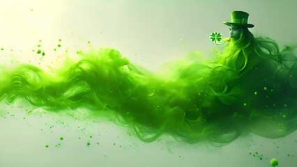 Saint Patrick's Day character leprechaun with green hat and four leave clovers sparkles Shamrock copy space 4k video