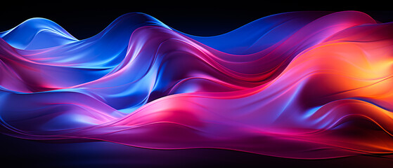 Vivid color wave on black: Dynamic hues, clear tones, glossy finish.. Abstract ultra wide orange blue azure pink purple lilac dark gradient background. Banner, wallpaper, template, desktop