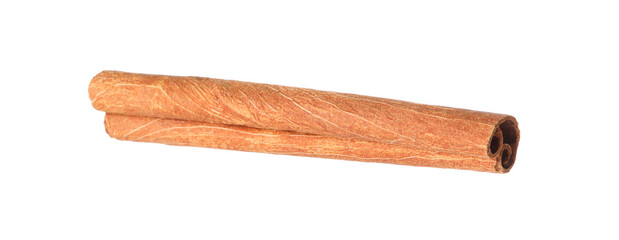 One aromatic cinnamon stick isolated on white