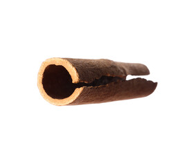 One aromatic cinnamon stick isolated on white